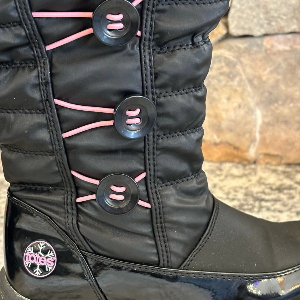 Totes Kids Girl’s Winter Snow Boots Water Proof Black/Pink SZ 3